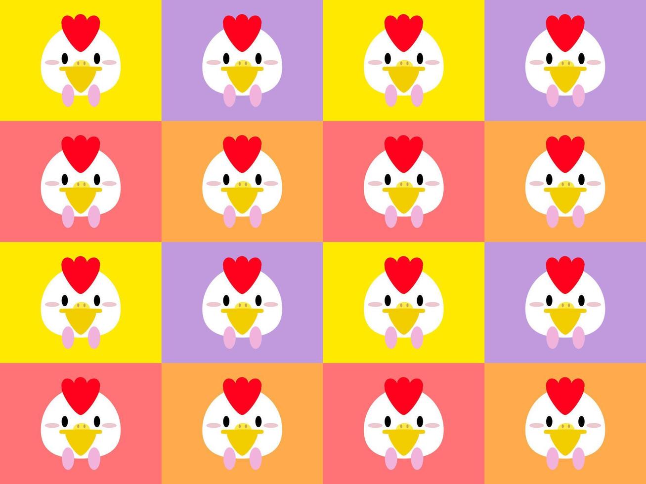 Chicken cartoon character pattern on multicolored background vector