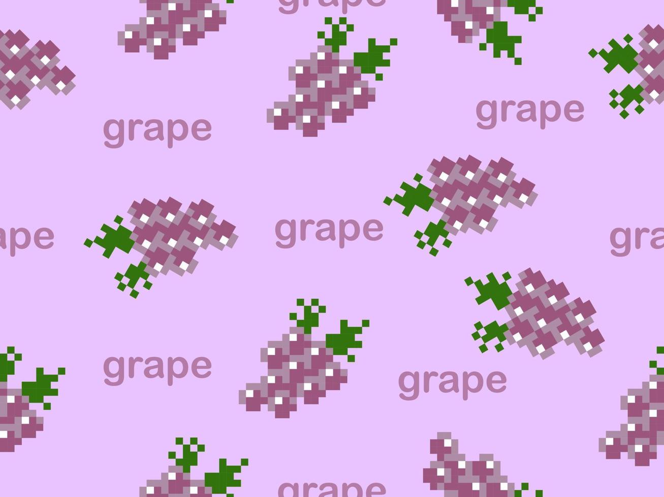 Grape cartoon character seamless pattern on purple background.Pixel style vector