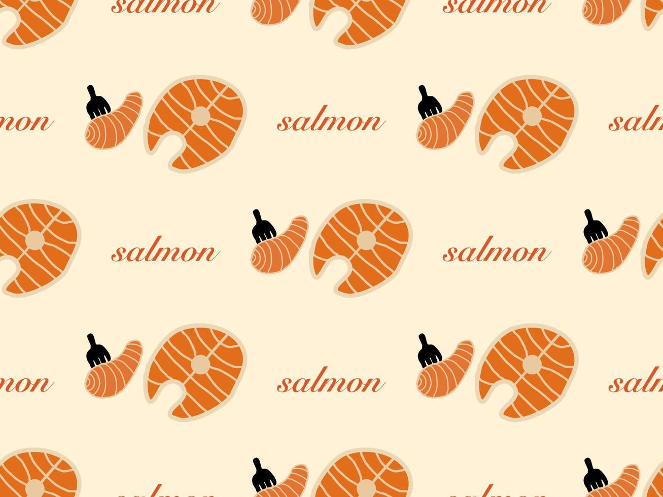 salmon cartoon character seamless pattern on yellow background. vector