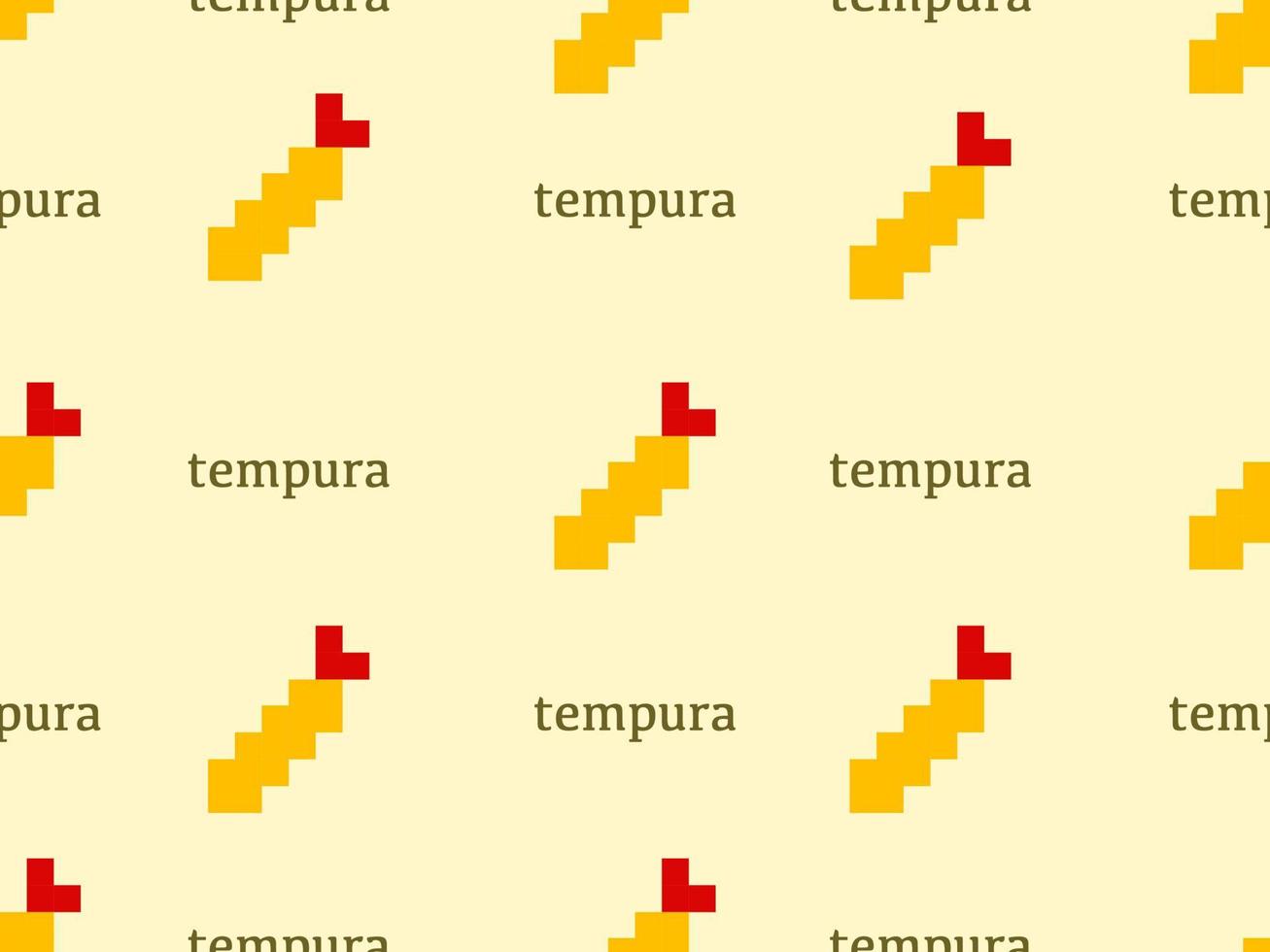 tempura cartoon character seamless pattern on yellow background.Pixel style vector