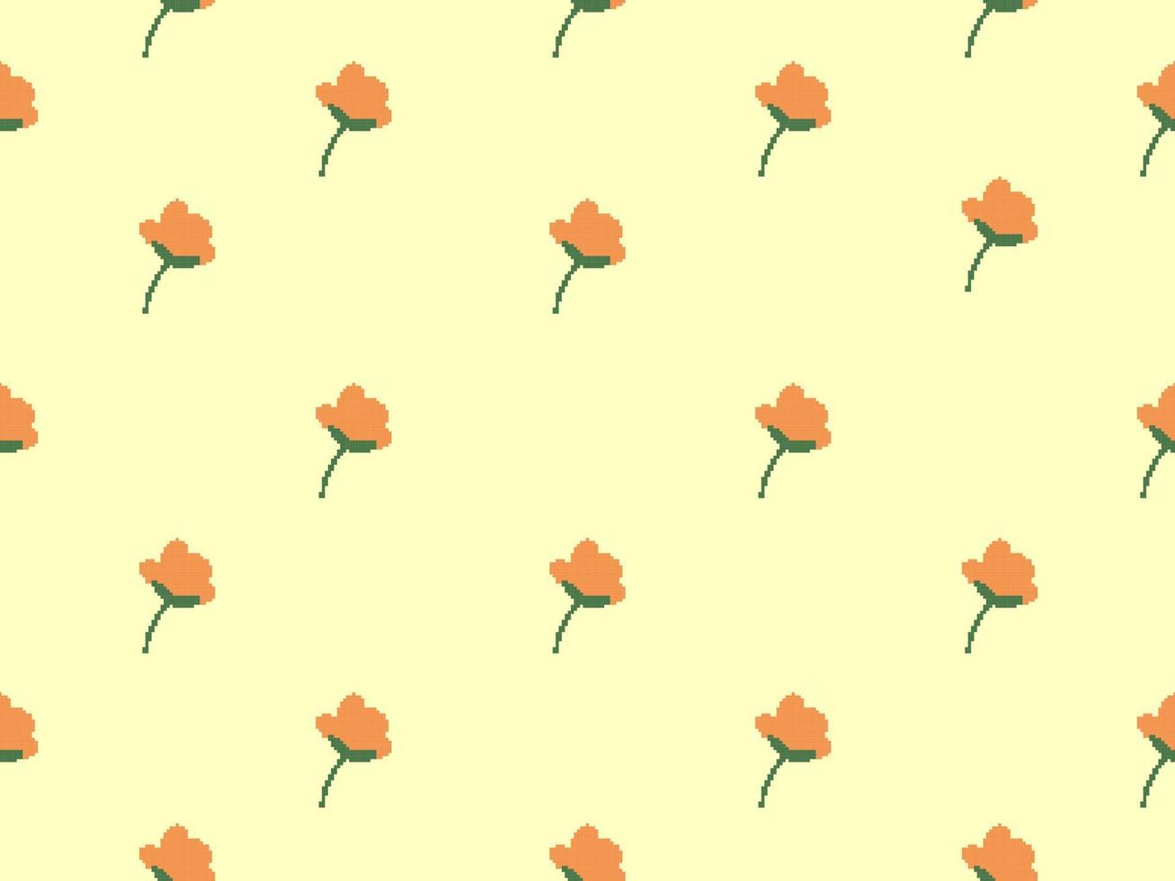 Flower cartoon character seamless pattern on yellow background.Pixel style vector