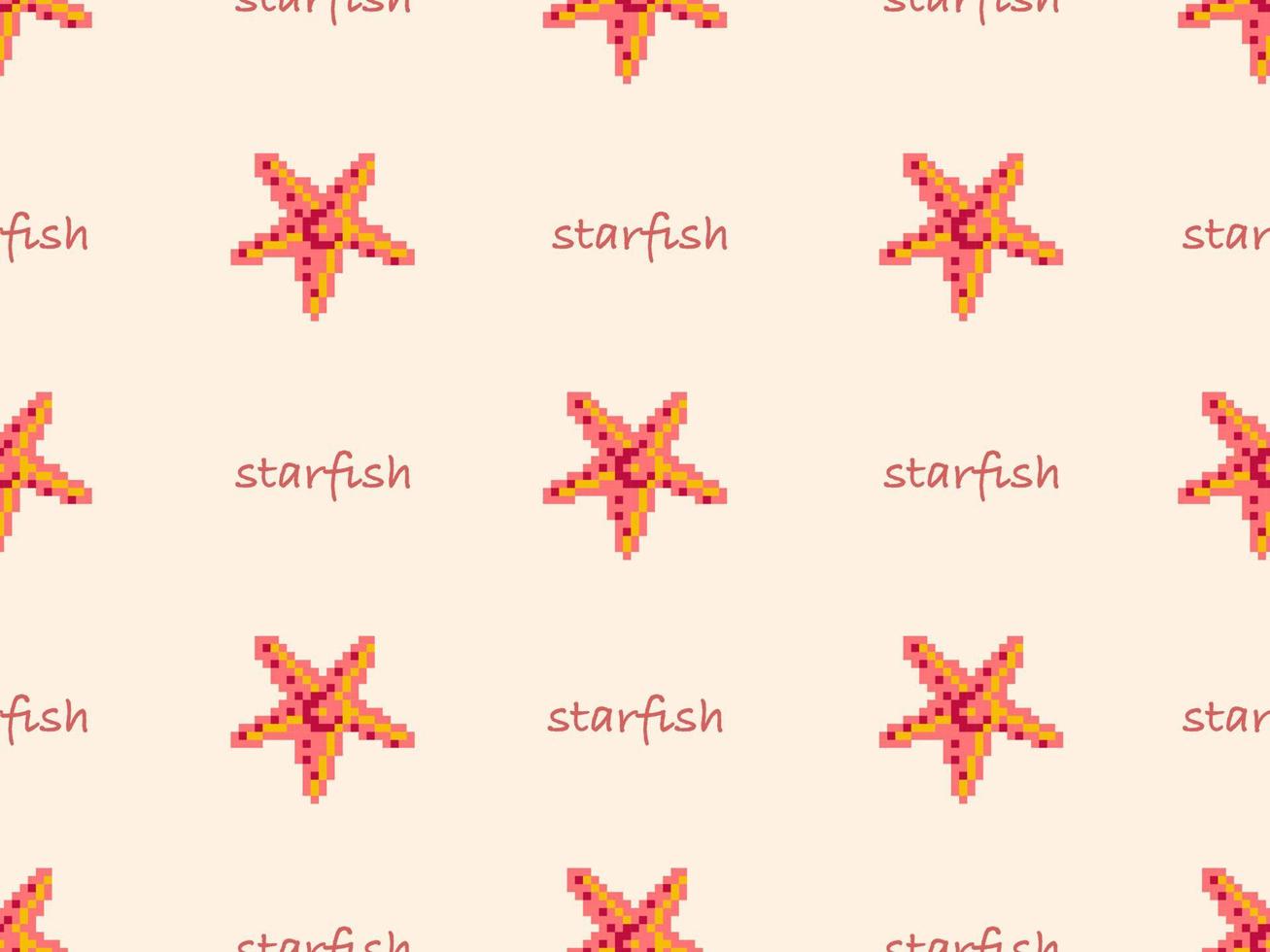 starfish cartoon character seamless pattern on orange background.Pixel style vector