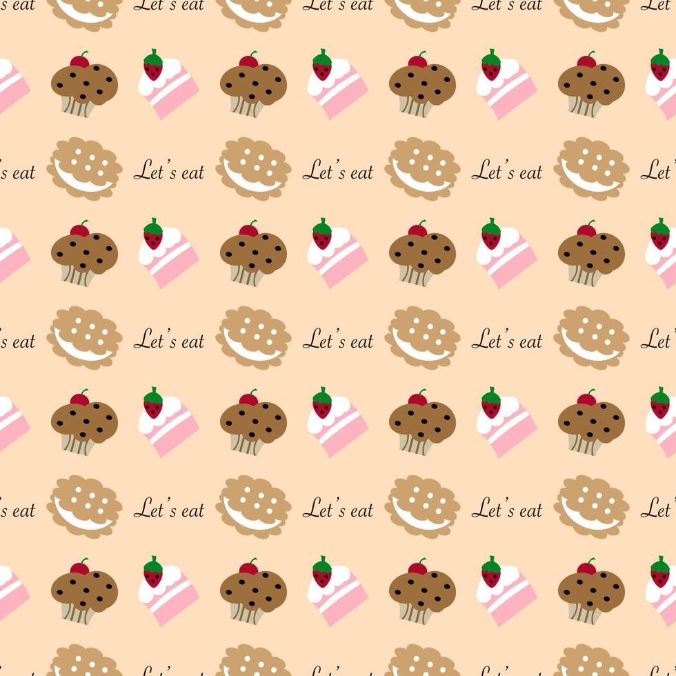 cartoon bakery seamless pattern on orange background vector