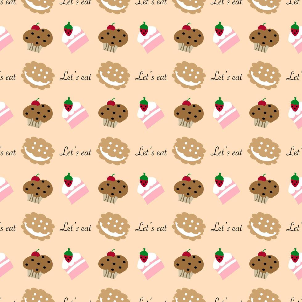 cartoon bakery seamless pattern on orange background vector