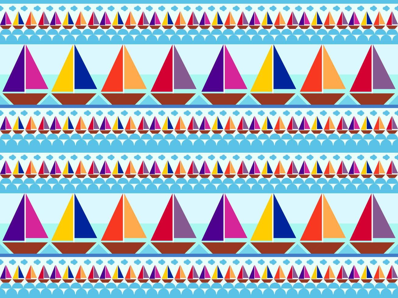 sailboat cartoon character seamless pattern on blue background. vector