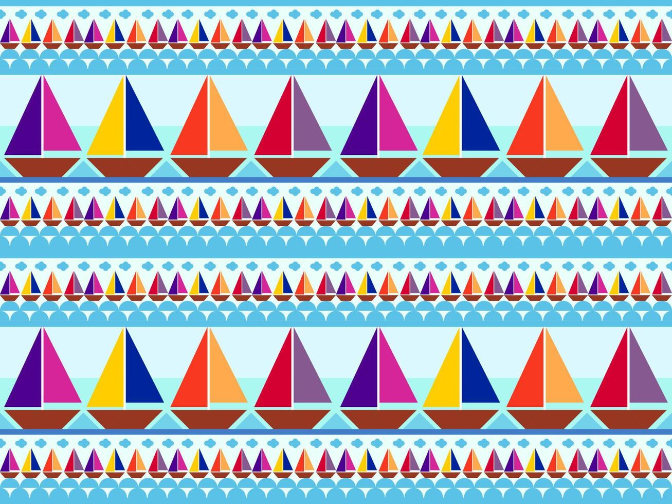 sailboat cartoon character seamless pattern on blue background. vector