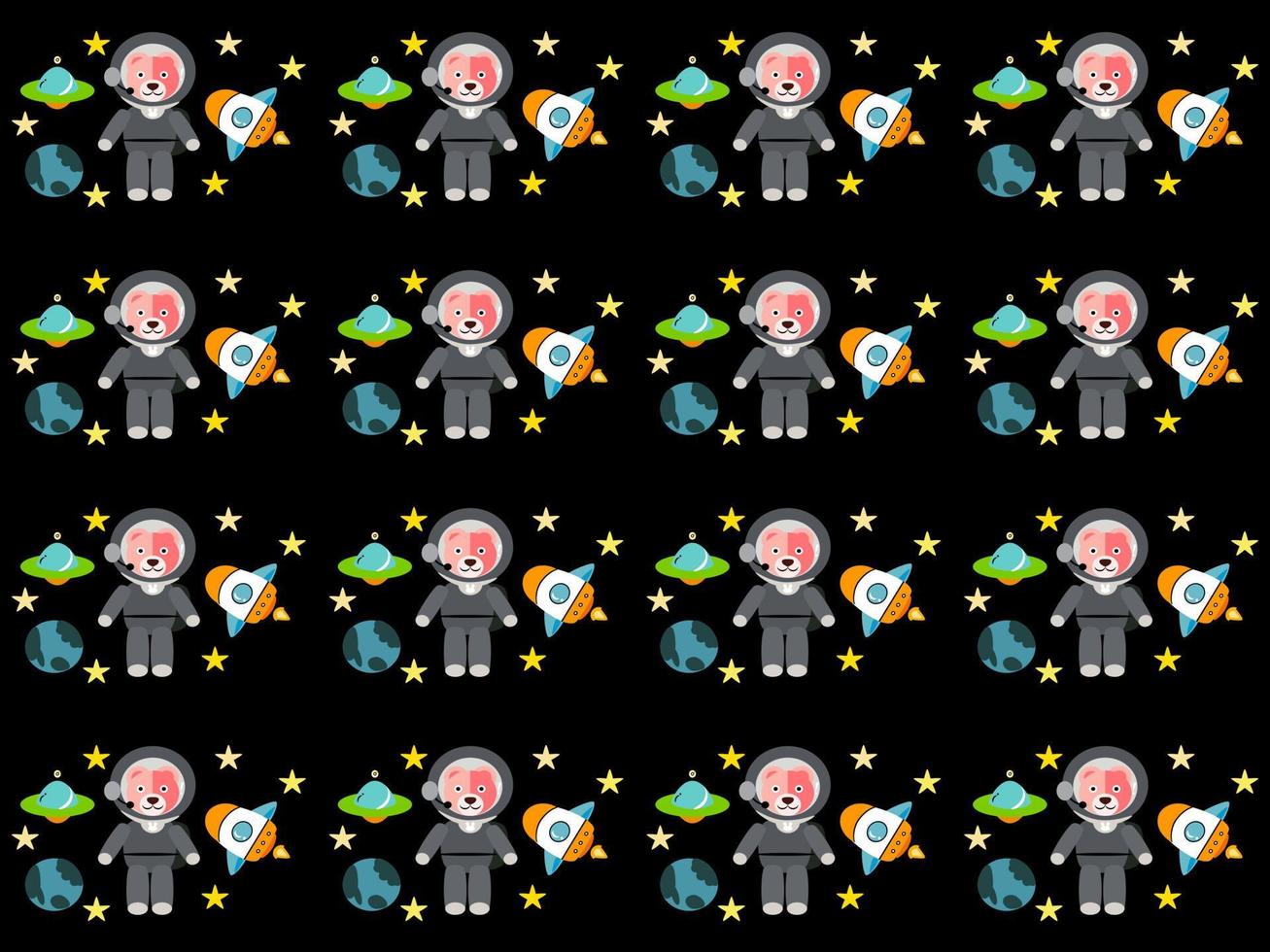 space cartoon character pattern on black background vector