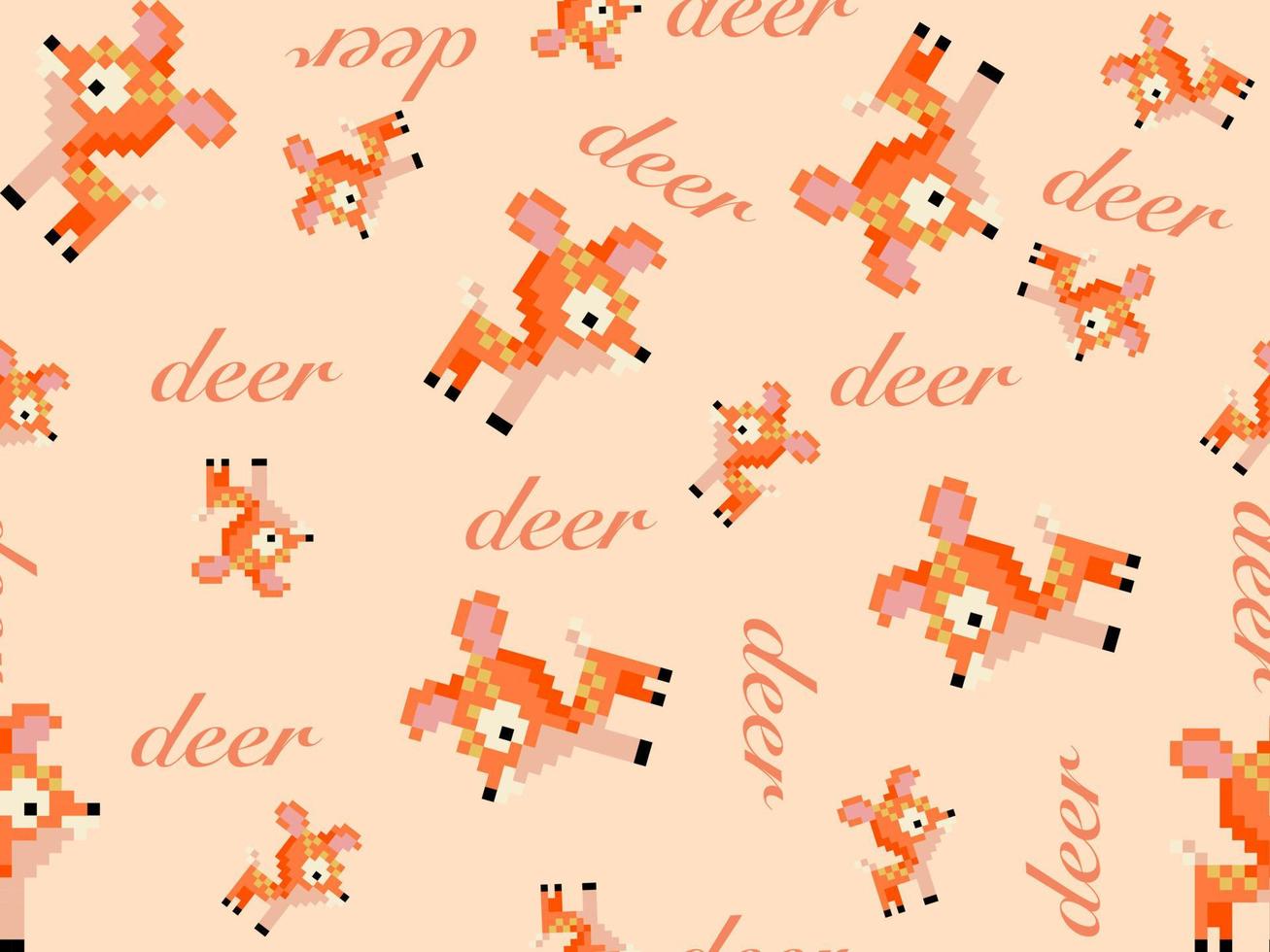 personaje de dibujos animados de ciervos de patrones sin fisuras sobre fondo naranja. estilo de píxel vector