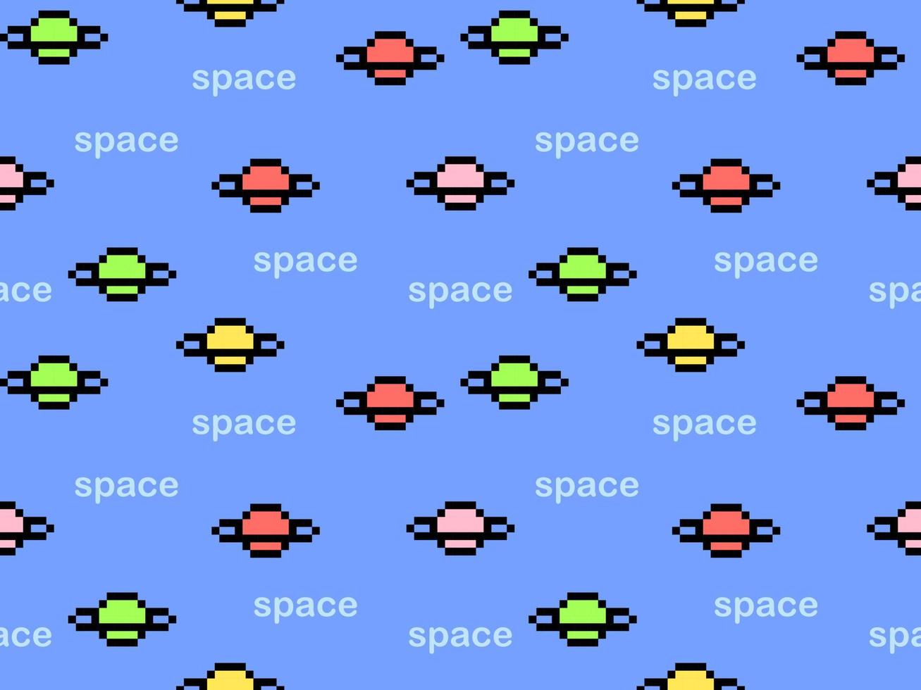Space cartoon character seamless pattern on blue background.Pixel style vector