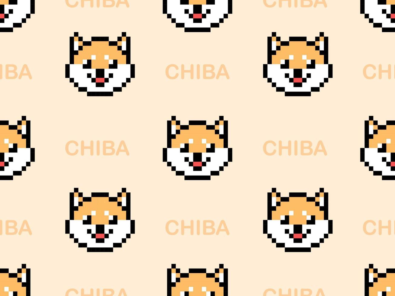 Chiba cartoon character seamless pattern on orange background.Pixel style vector