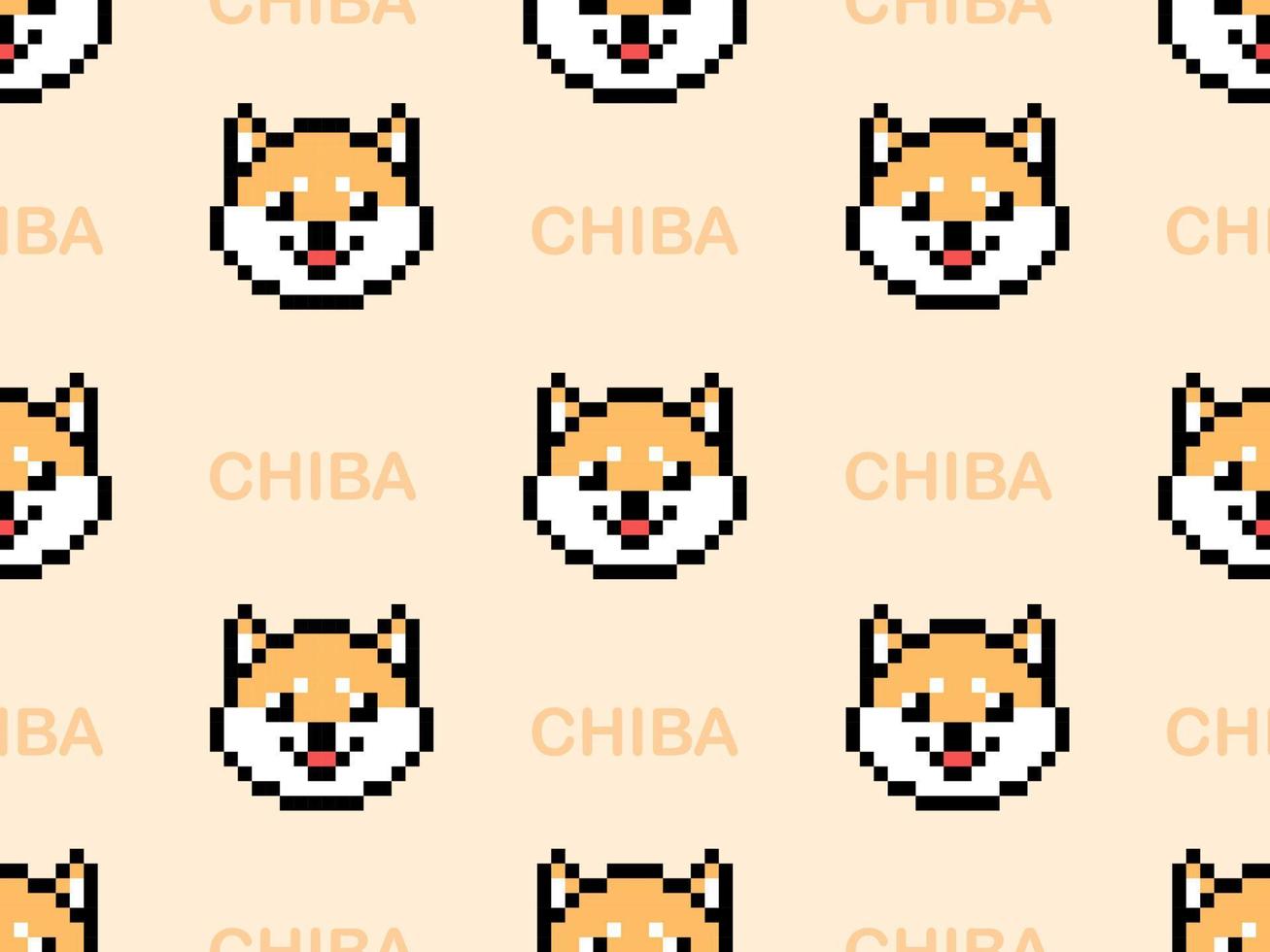 Chiba cartoon character seamless pattern on orange background.Pixel style vector