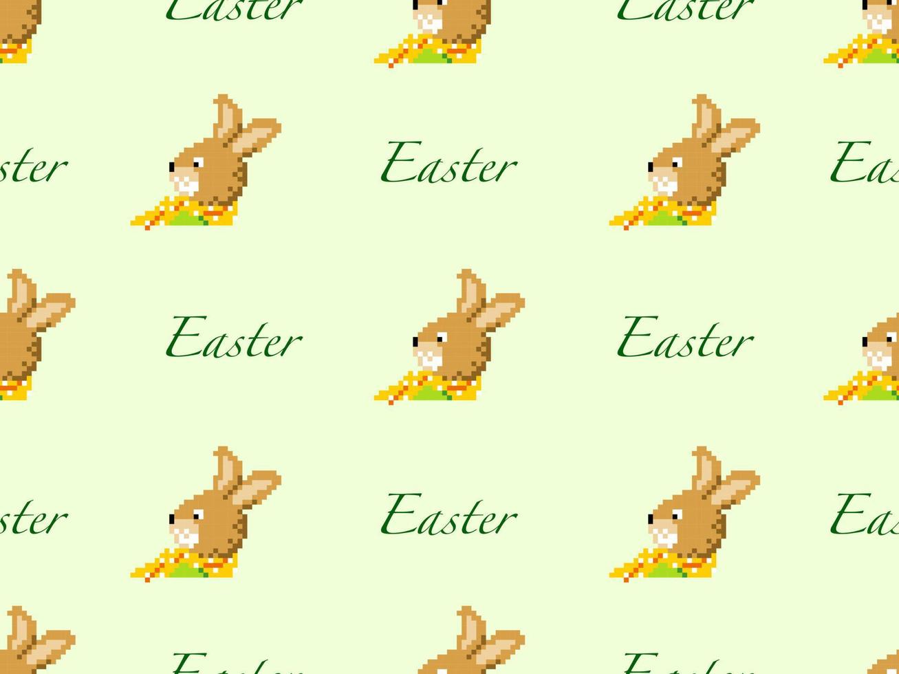 rabbit cartoon character seamless pattern on green background.Pixel style vector