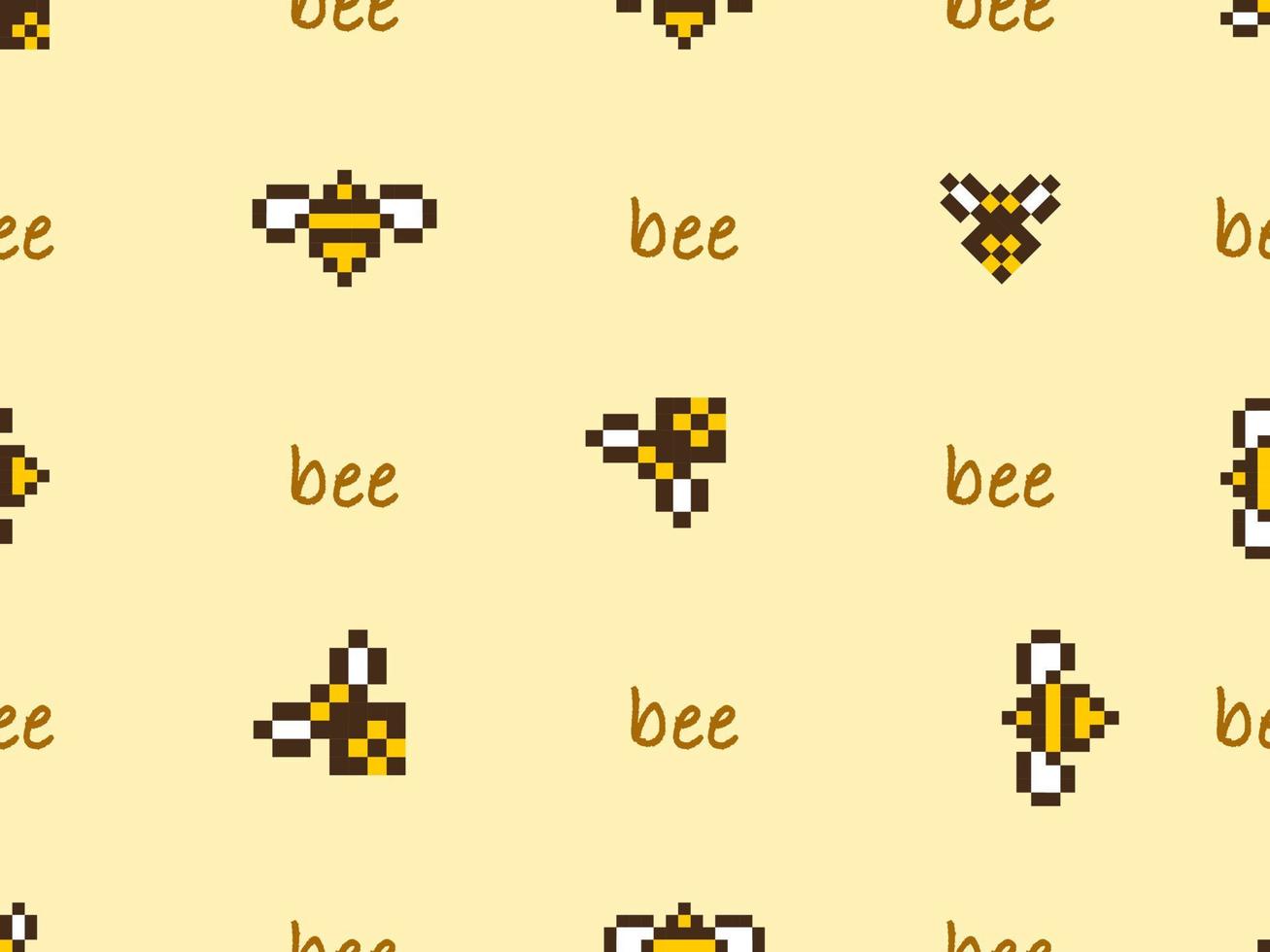 bee cartoon character seamless pattern on yellow background.Pixel style vector