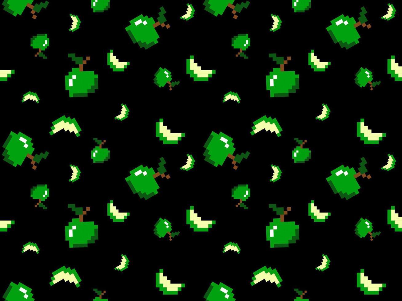 patrón sin fisuras de personaje de dibujos animados de manzana verde sobre fondo negro vector