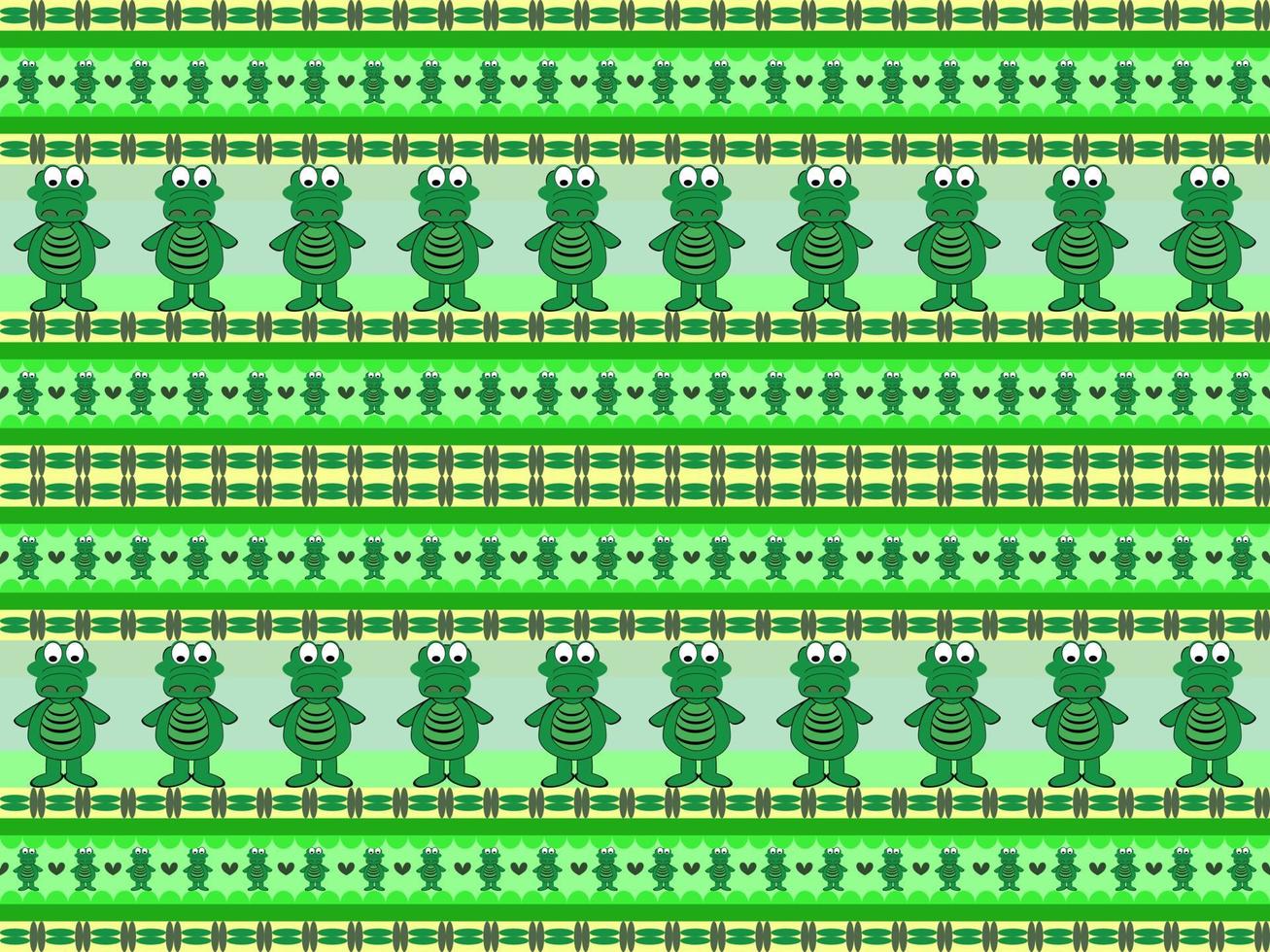 crocodile cartoon character seamless pattern on green background vector