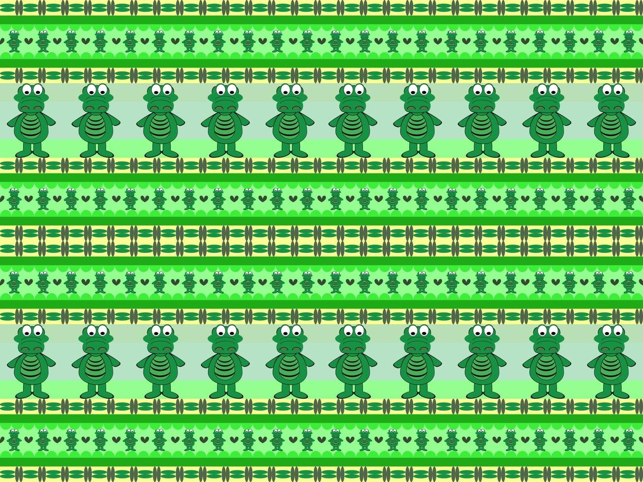 crocodile cartoon character seamless pattern on green background vector