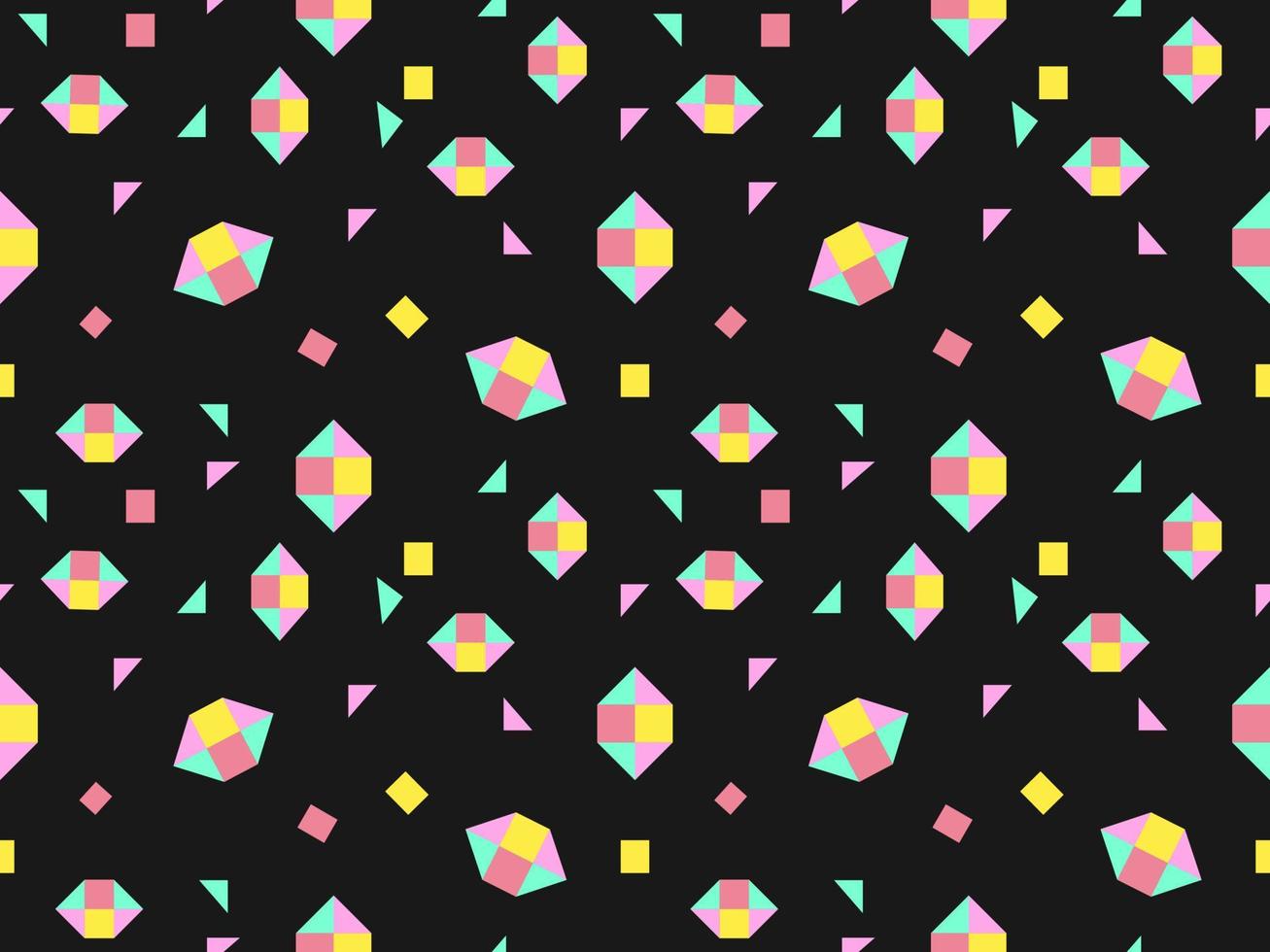 Geometric cartoon character seamless pattern on black background vector
