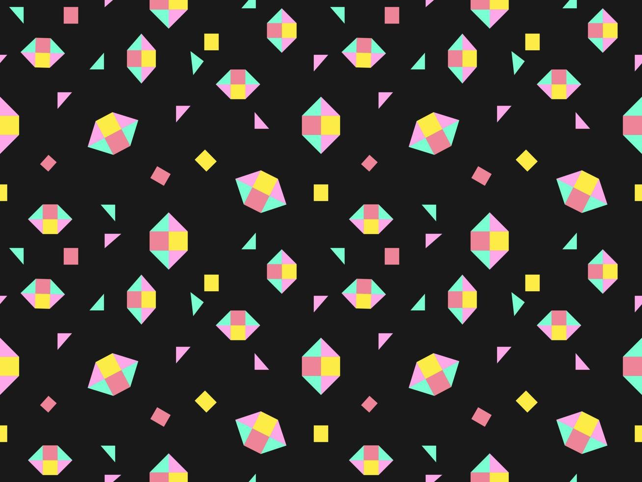 Geometric cartoon character seamless pattern on black background vector