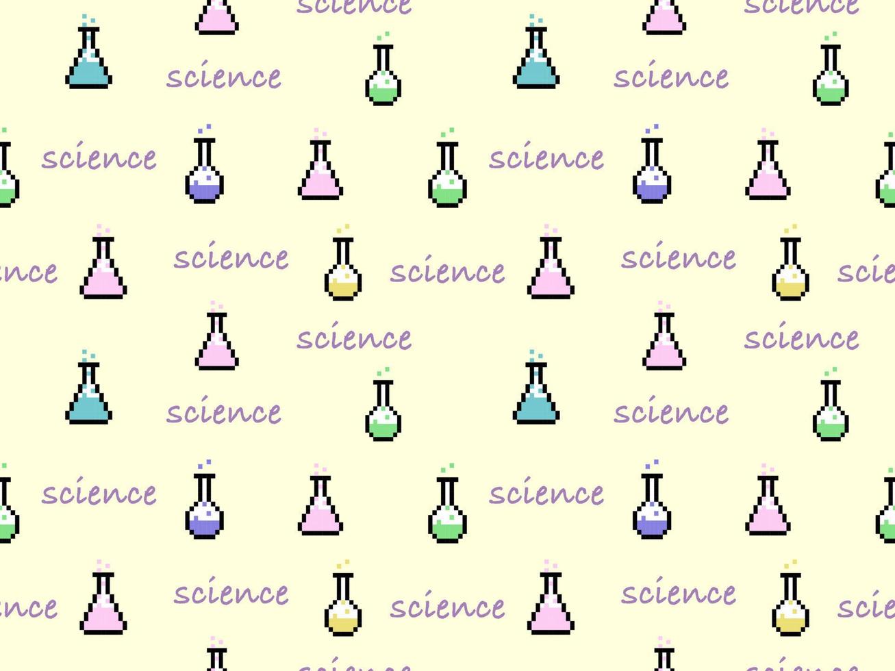 Test tube cartoon character seamless pattern on yellow background.Pixel style vector