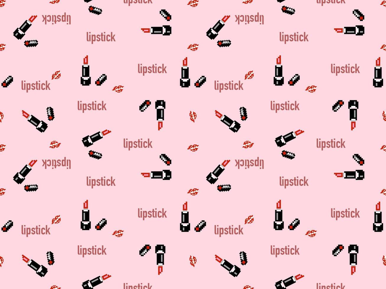 Lipstick cartoon character seamless pattern on pink background.Pixel style vector