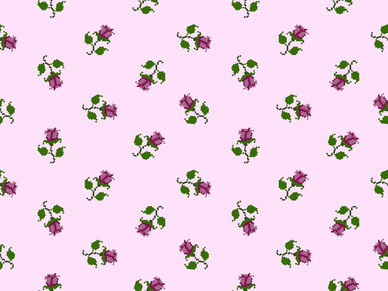Rose cartoon character seamless pattern on pink background.Pixel style vector