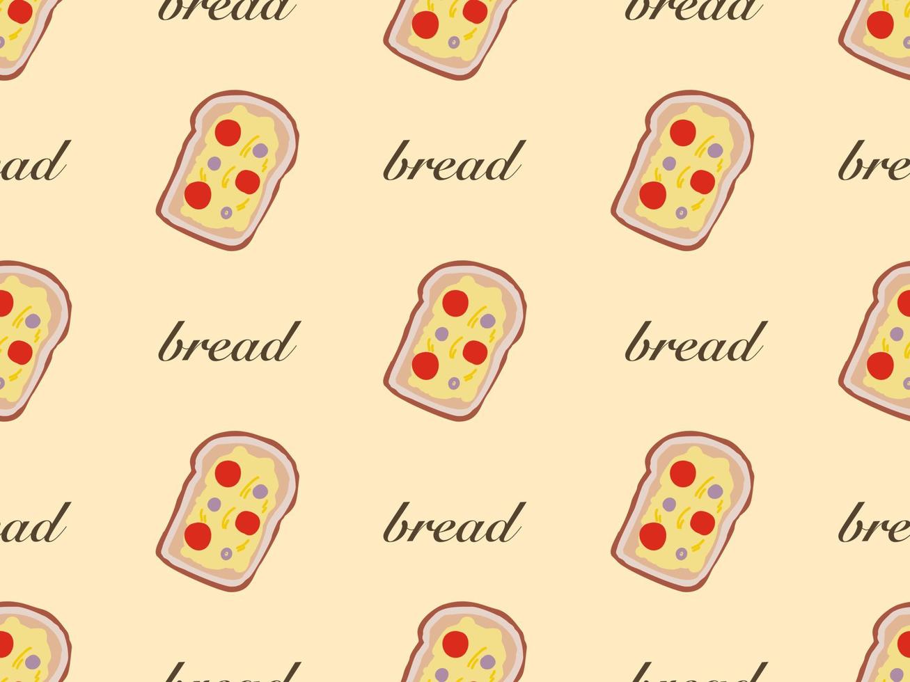 bread cartoon character seamless pattern on yellow background. vector