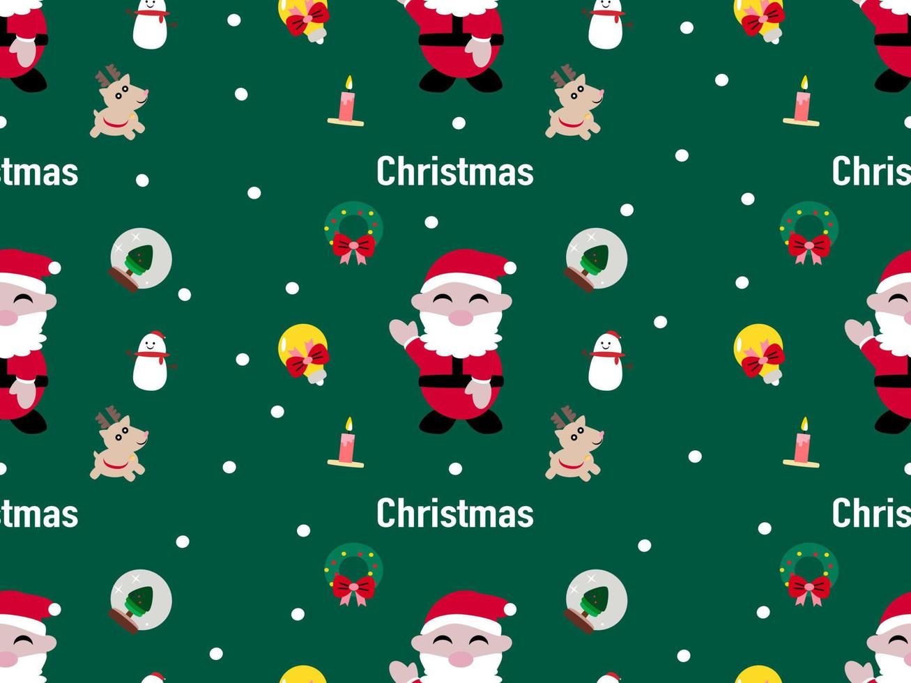 patrón sin fisuras de navidad sobre fondo verde, santa claus, reno, muñeco de nieve, árbol de navidad vector