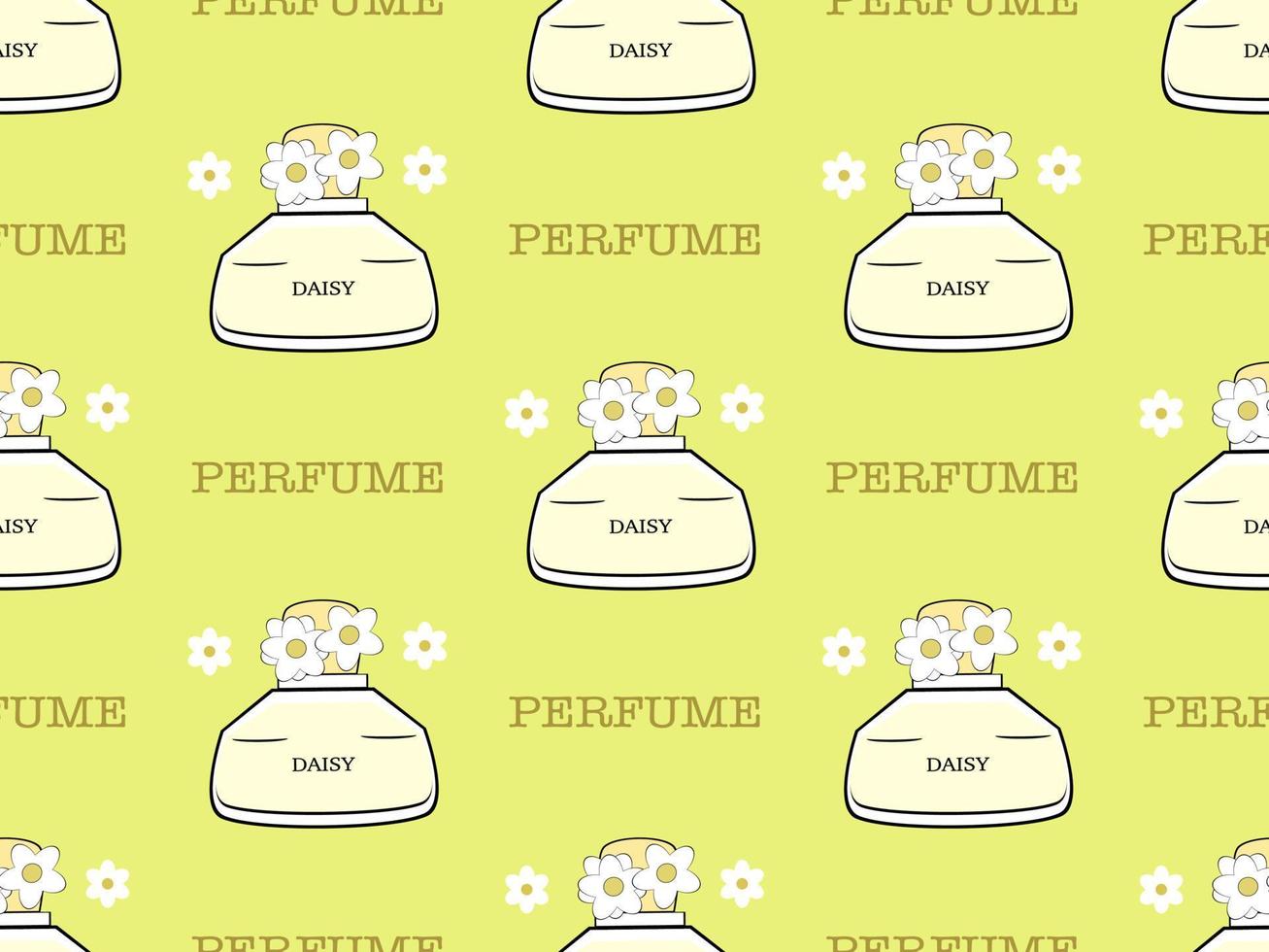 perfume bottle cartoon character seamless pattern on yellow background vector