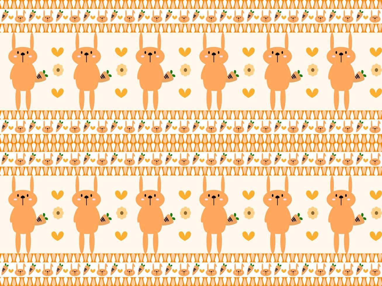 Rabbit cartoon character pattern on orange background vector