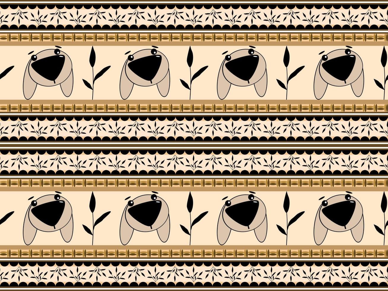 Dog cartoon character seamless pattern on brown background vector