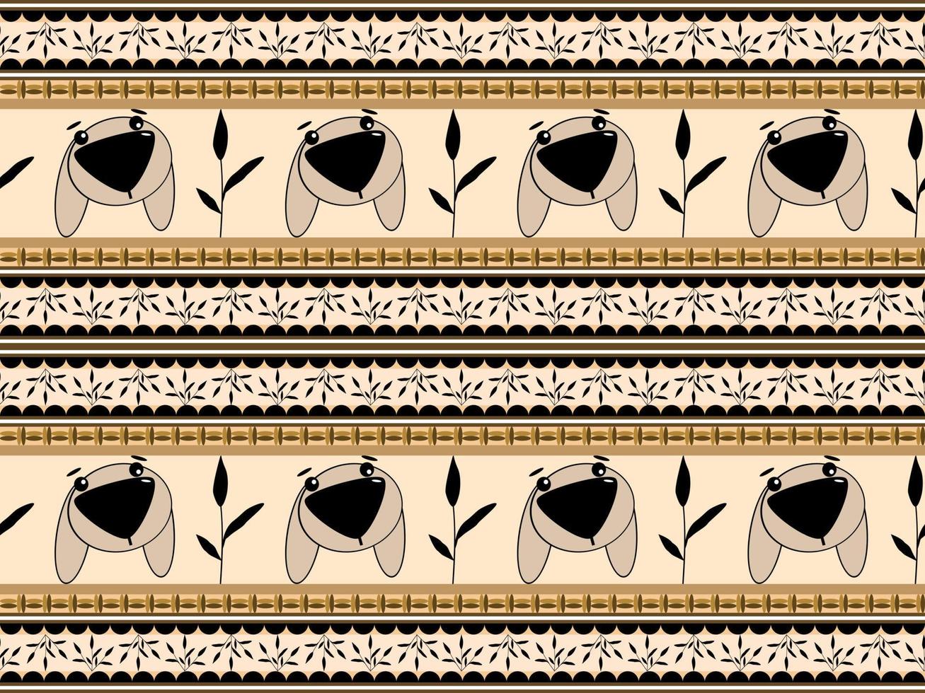 Dog cartoon character seamless pattern on brown background vector