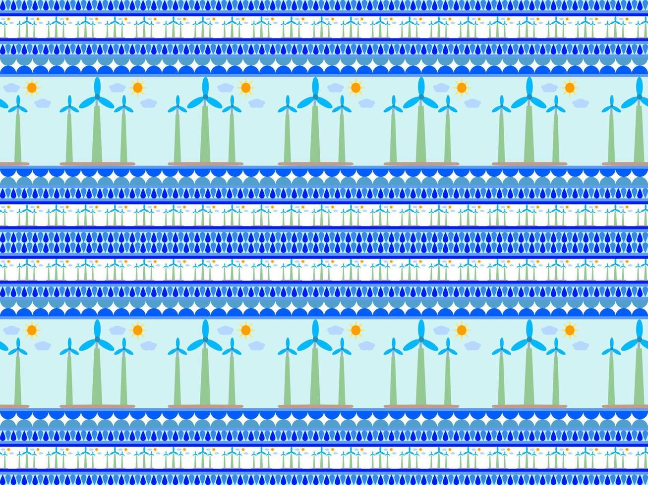 Windmill cartoon character seamless pattern on blue background vector