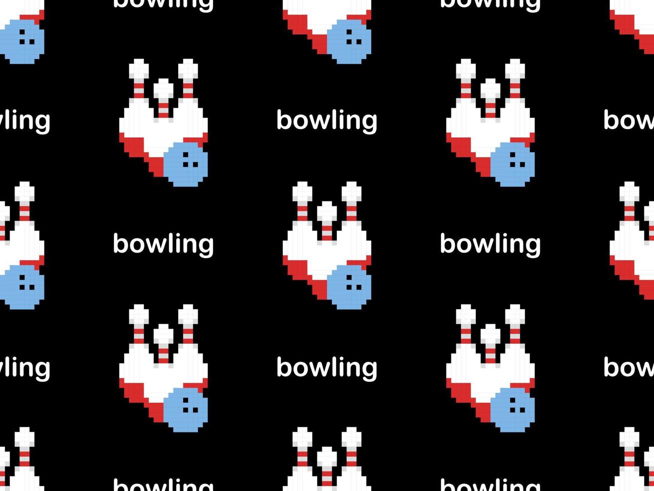 bowling cartoon character seamless pattern on black background.Pixel style vector