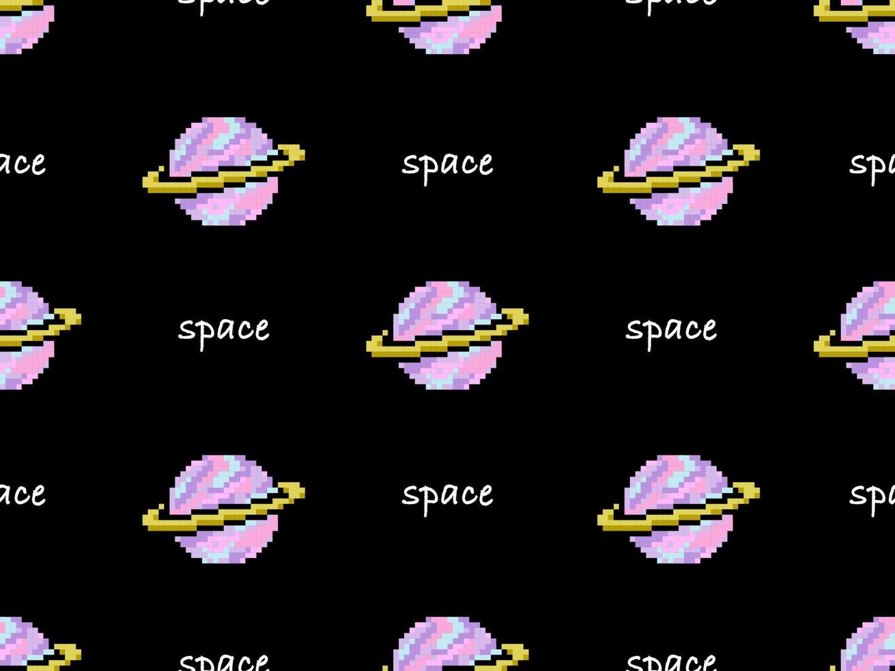 space cartoon character seamless pattern on black background.Pixel style vector
