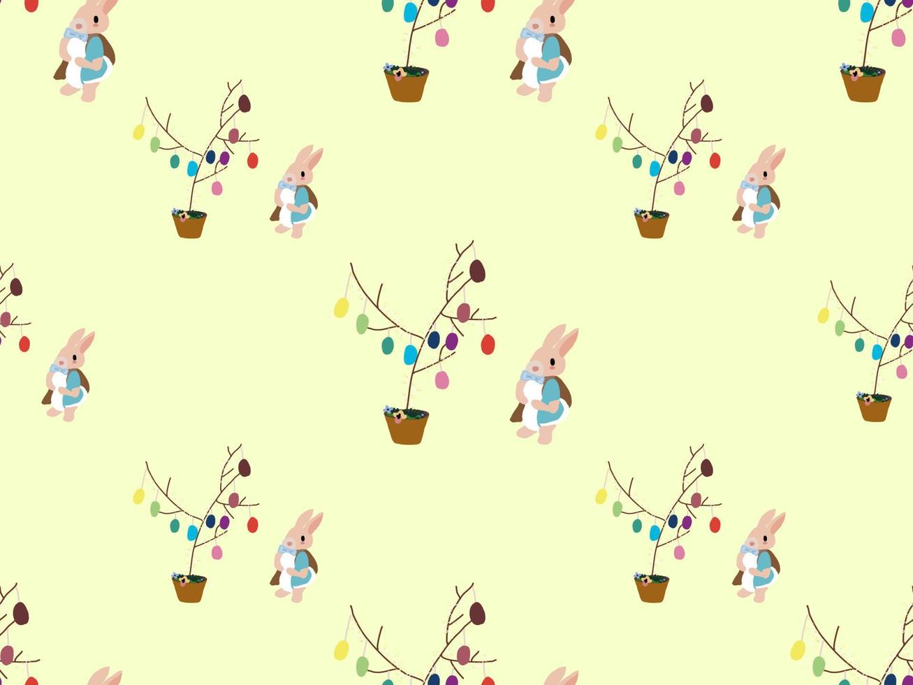 Rabbit cartoon character seamless pattern on green background.Easter day vector