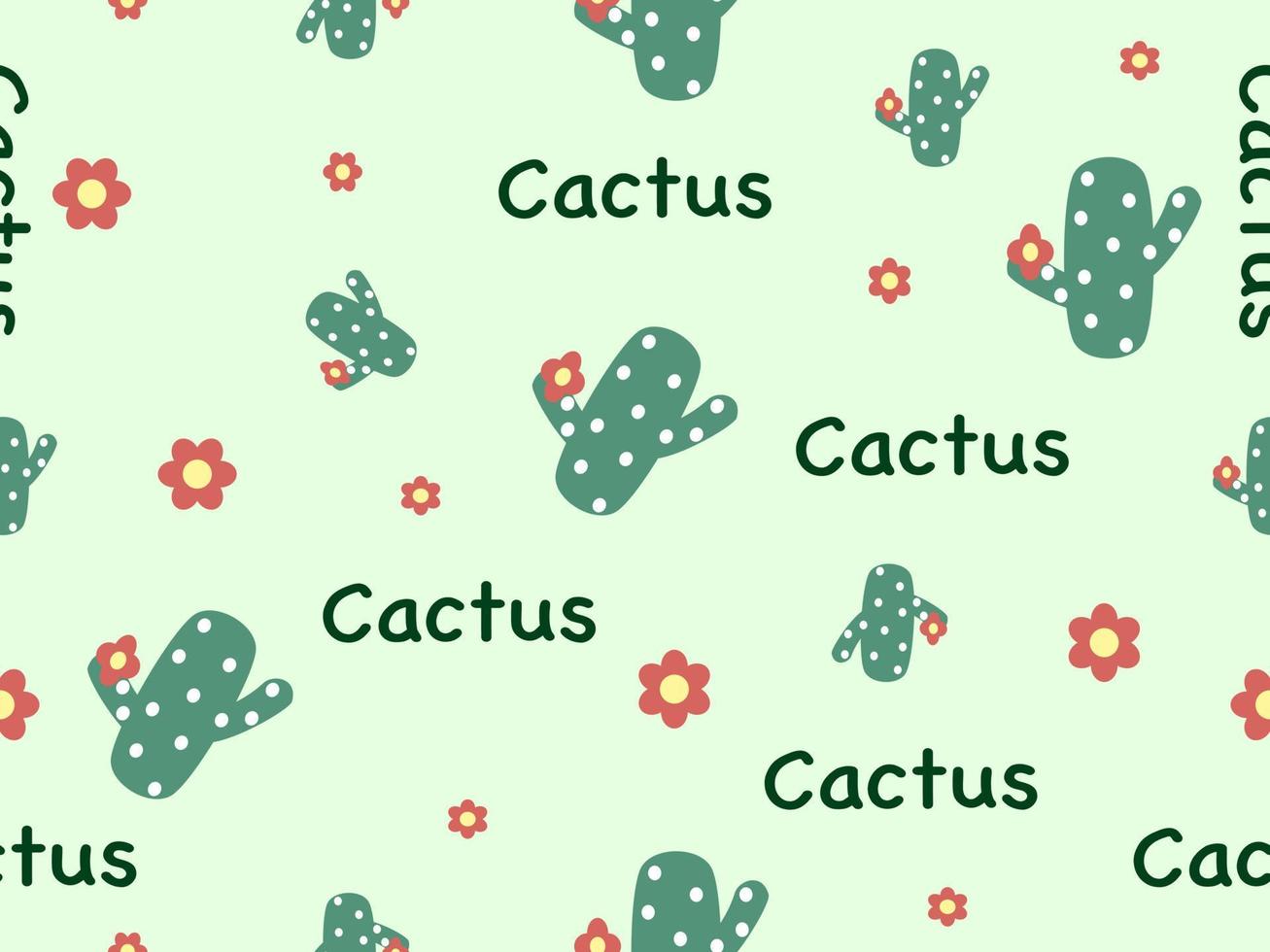 Cactus cartoon character seamless pattern on green background.Pixel style vector