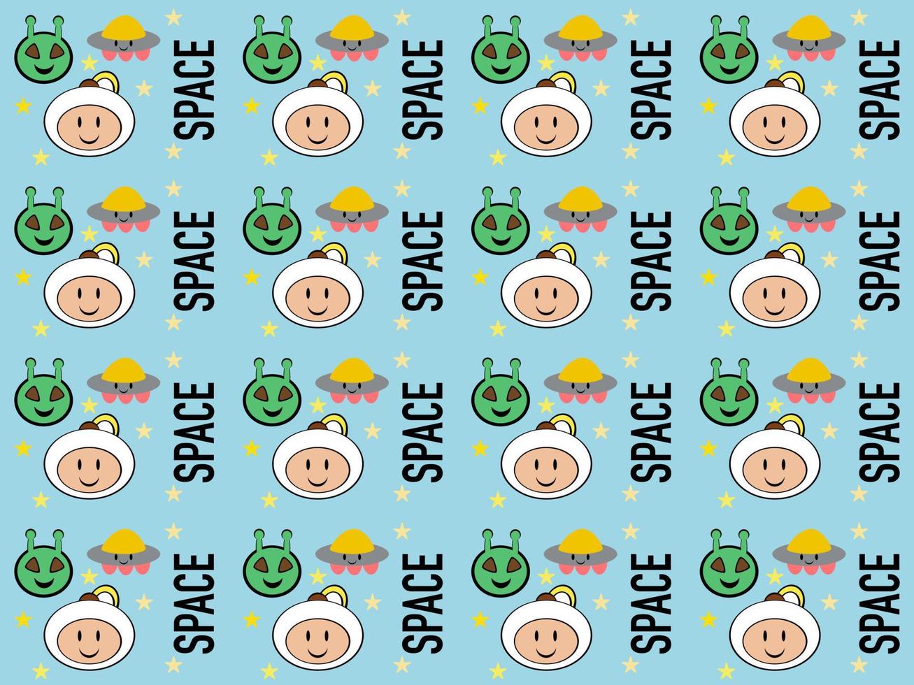 space cartoon character pattern on blue background vector