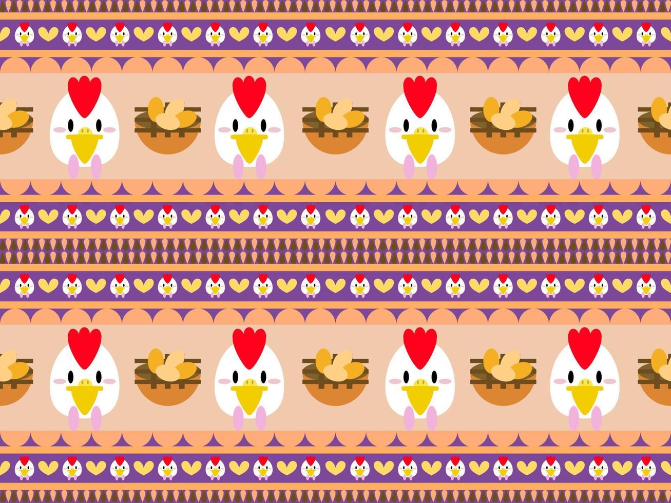 Chicken cartoon character pattern on multicolored background vector