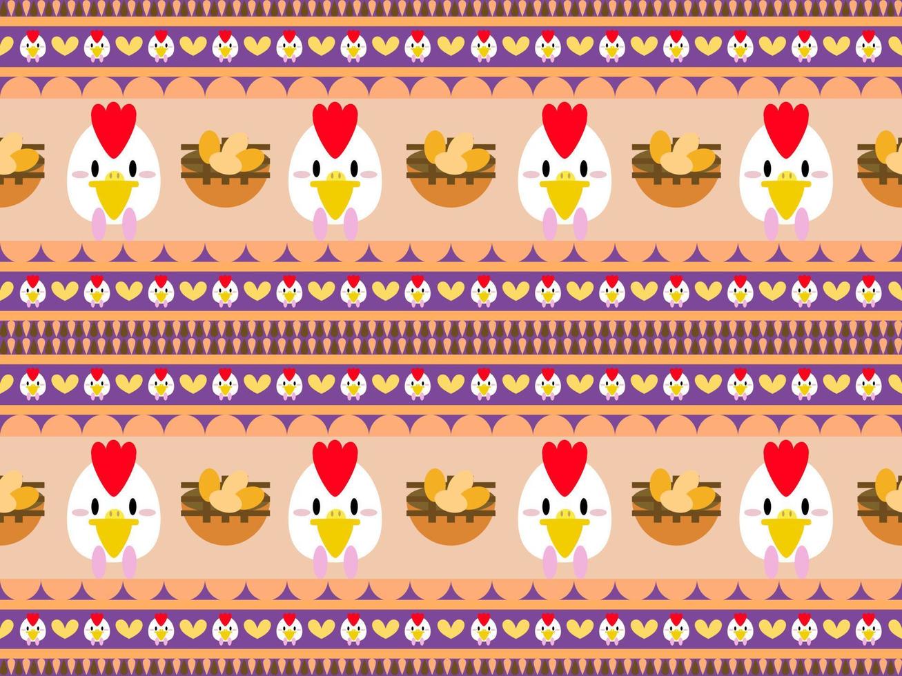 Chicken cartoon character pattern on multicolored background vector