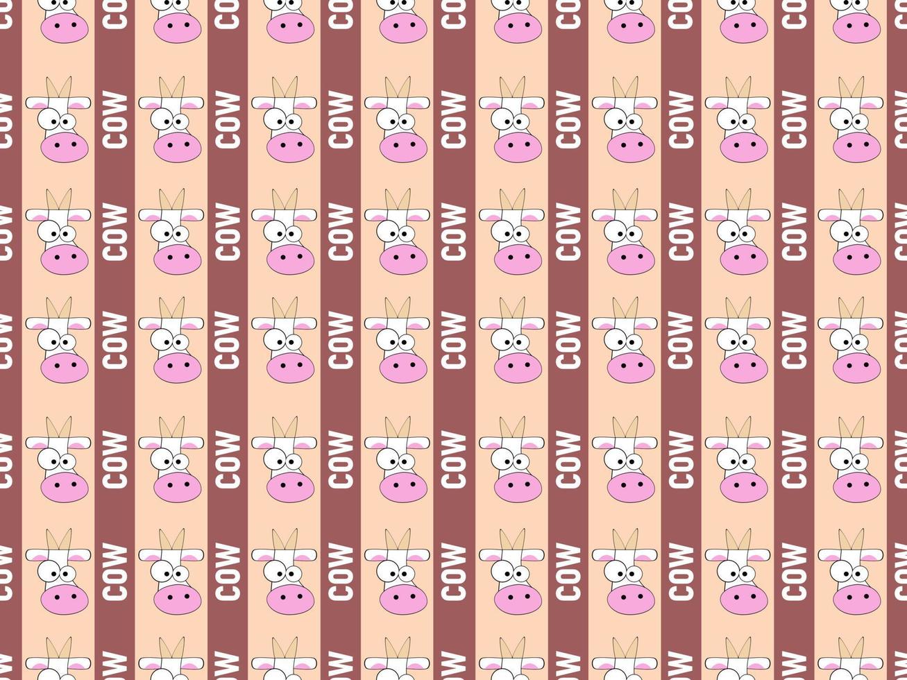 Cow cartoon character seamless pattern on brown background. vector