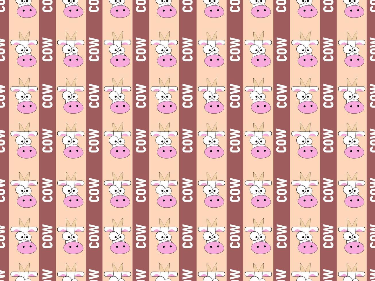 Cow cartoon character seamless pattern on brown background. vector