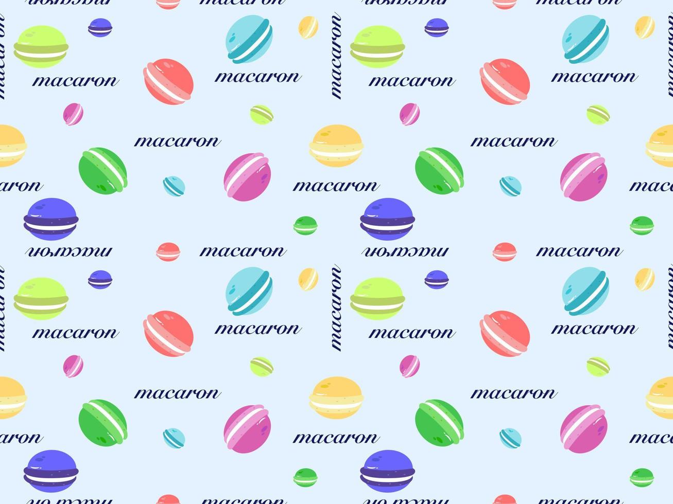 macaron cartoon character seamless pattern on blue background vector