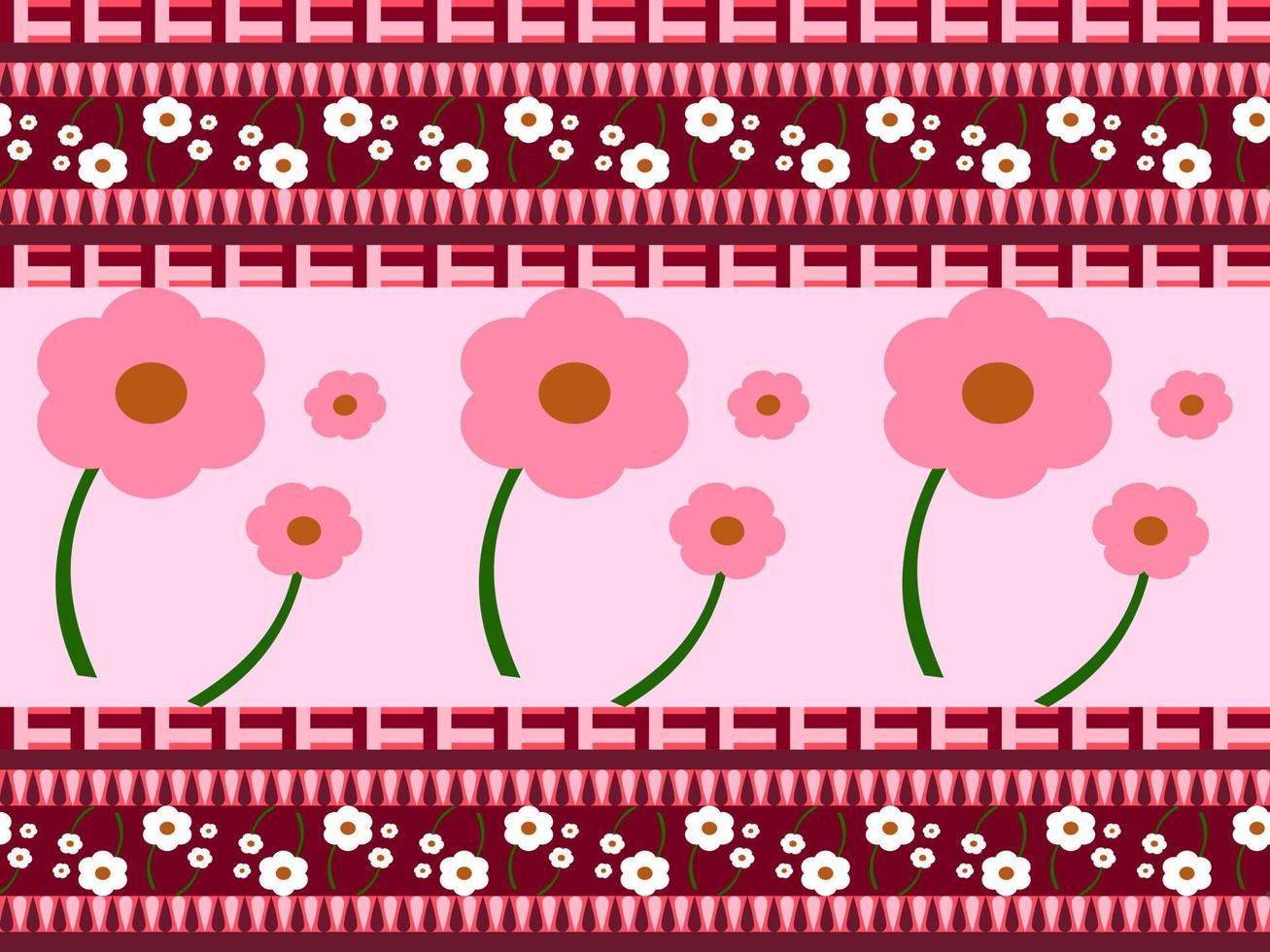 Flower cartoon character seamless pattern on pink background. vector