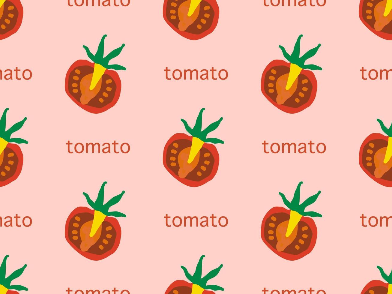 personaje de dibujos animados de tomate de patrones sin fisuras sobre fondo rojo. vector