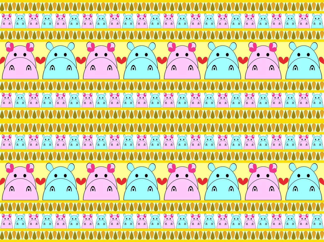 seamless pattern multicolored hippo cartoon character on yellow background vector