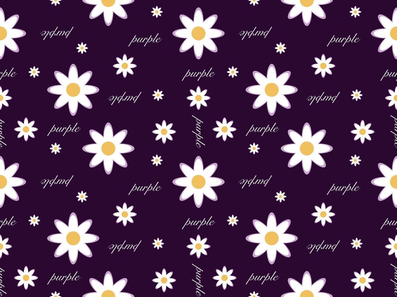white flower cartoon character seamless pattern on purple background vector