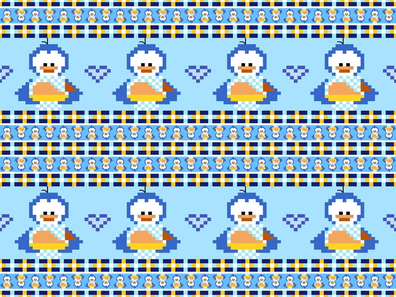 personaje de dibujos animados de pingüinos de patrones sin fisuras sobre fondo azul.estilo de píxel vector