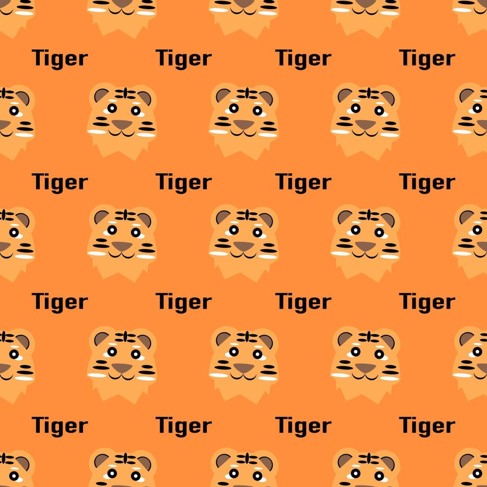 tiger cartoon character pattern on orange background vector
