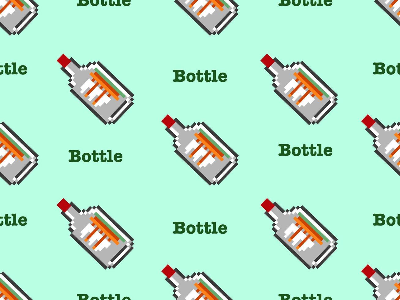 Bottle cartoon character seamless pattern on green background.Pixel style vector