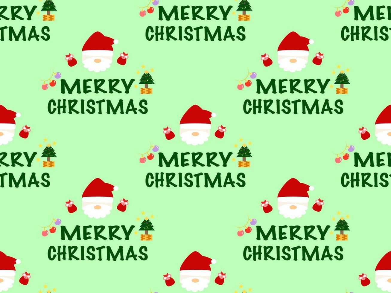 christmas seamless pattern on green background, santa claus, reindeer, snowman, christmas tree vector